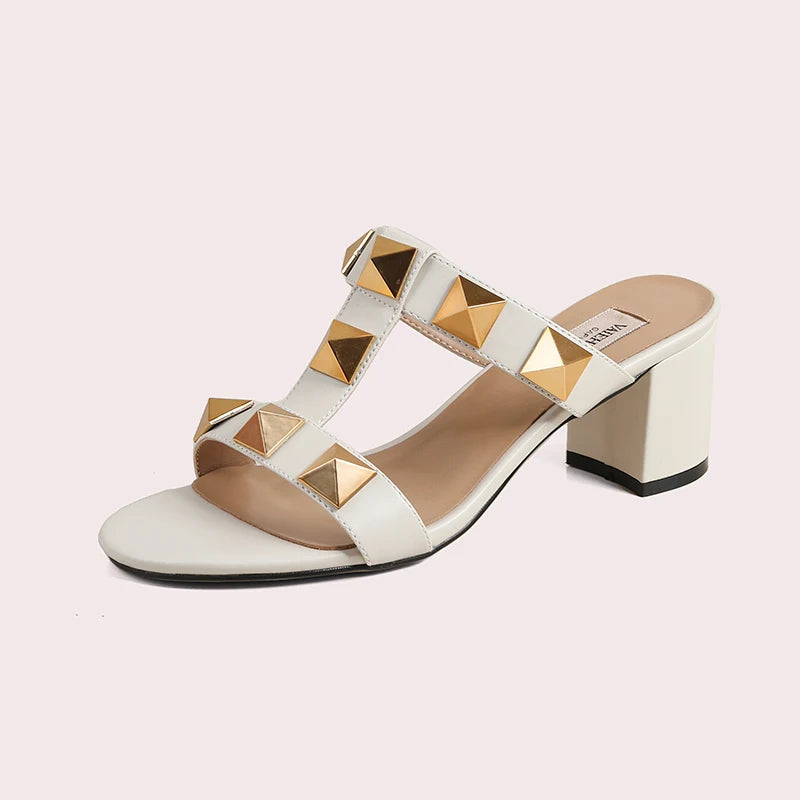 Women's Sandals Summer Gladiator Heeled Sandals Luxury Heeled Slippers Rivets Open Toe High Heels Elegant Ladies Shoes Women