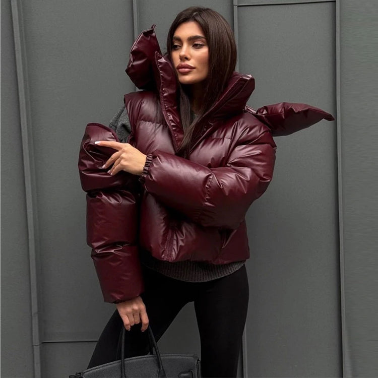 Detachable Sleeve Hooded Quilted Jackets 2026 Winter Ladies Solid 2-in-1 Zippers Waistcoat Cotton Coats Women's Warm Outwear
