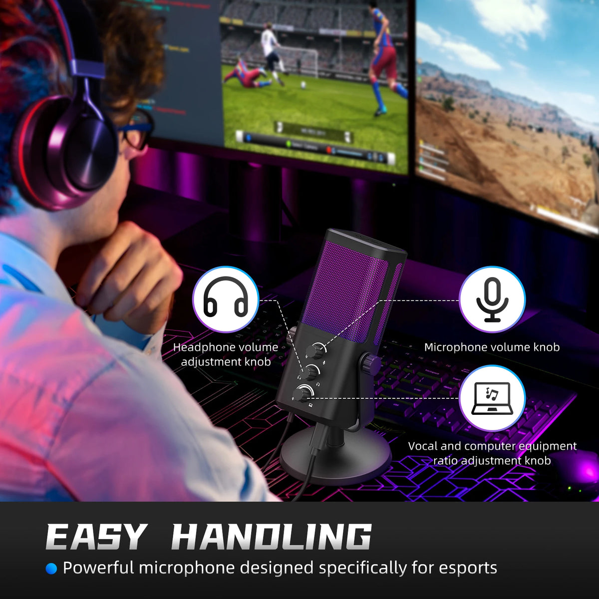 XTUGA M7 RGB Gaming Microphone Professional Dynamic Cardioid Condenser Studio Broadcast Voice Podcasting Computer Gaming Mic