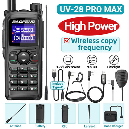 BAOFENG UV-28 PRO MAX Walkie Talkie 10W Multi-Band 999CH Wireless Copy Frequency Long Range Type-C AM FM UHF NOAA Two Way Radio
