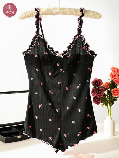 Women's One-Piece Sleeveless Pajama Jumpsuit, Suitable for Sleeping and Casual Wear, Women's Loungewear