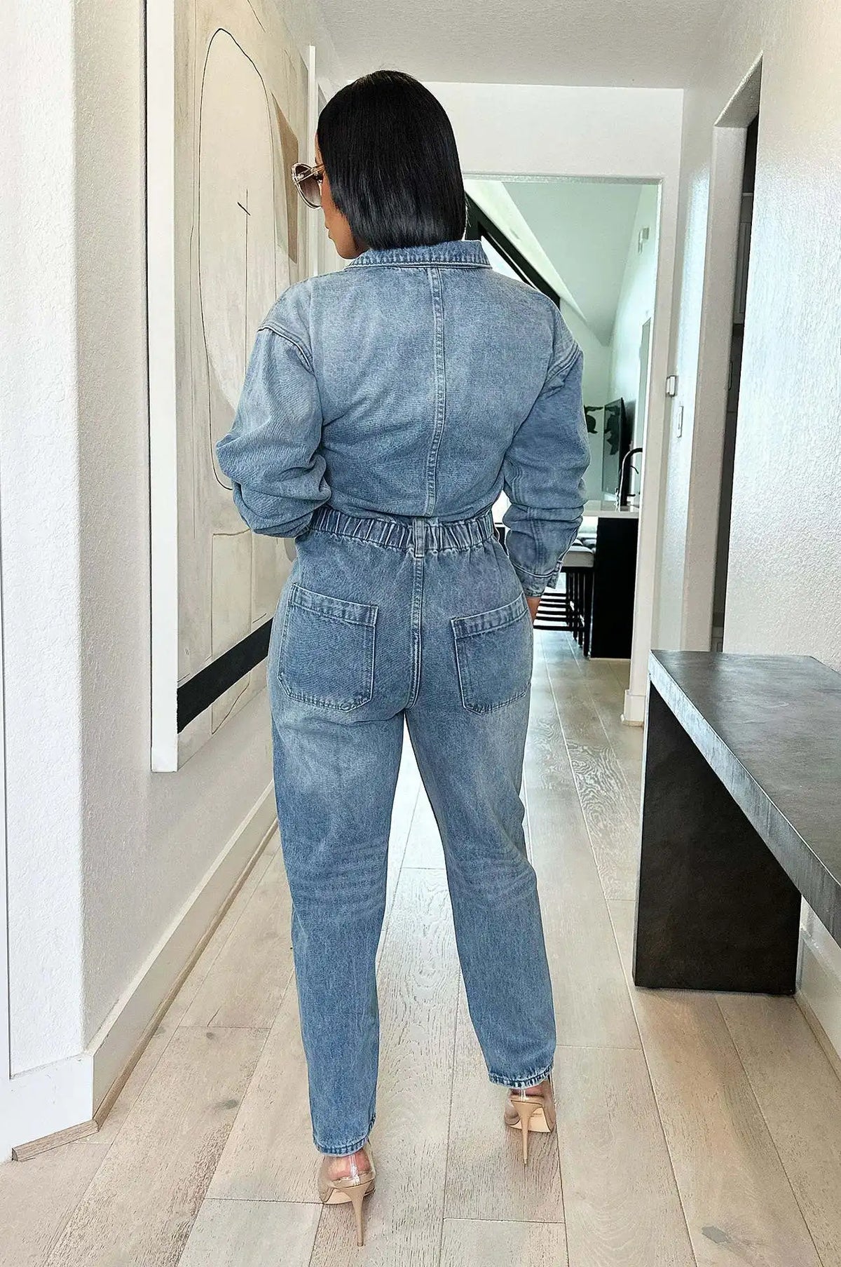 Winter Autumn Jeans Stretch Jumpsuit Sexy Women Turn Down Collar Elegant Denim Straight Romper Overalls