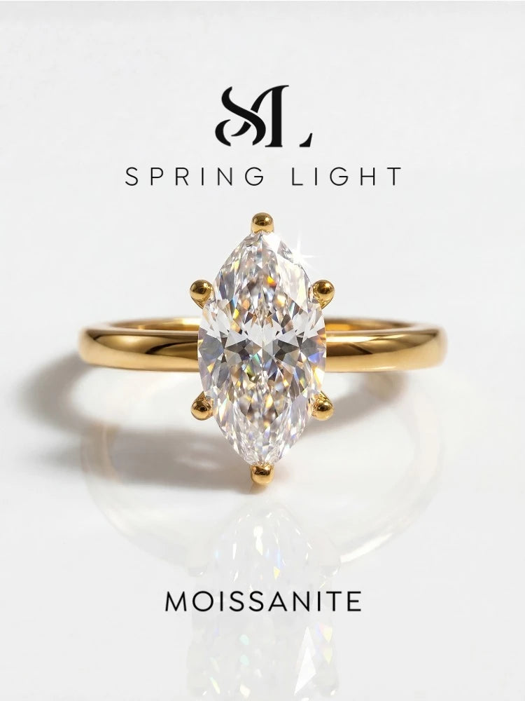 Luxury Fashion 1CT Real Marquise Moissanite Diamond Wedding Engagement Rings for Women 925 Sterling Silver Fine Jewelry