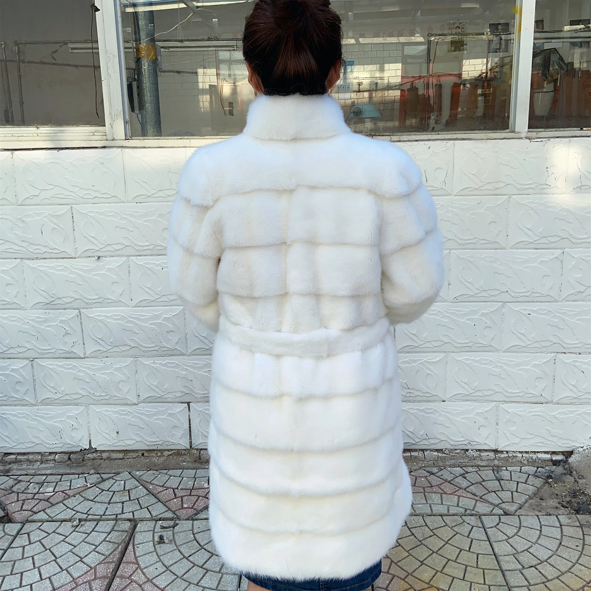 Fancy Rani Real Mink Fur Coat Natural White Women Winter Long Leather Jacket Luxury Female Clothes Mink Fur Coat Women Promotion