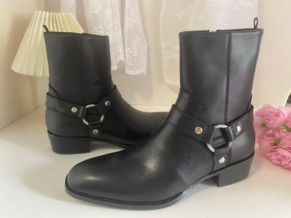 Brown Men Chelsea Boots Handmade High-quality Cow Suede Business Casual Square Toe Mid-heel Men Shoes Motorcycle Boots With Heel
