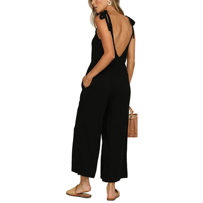 2023 summer women's clothes capris bowknot suspenders women