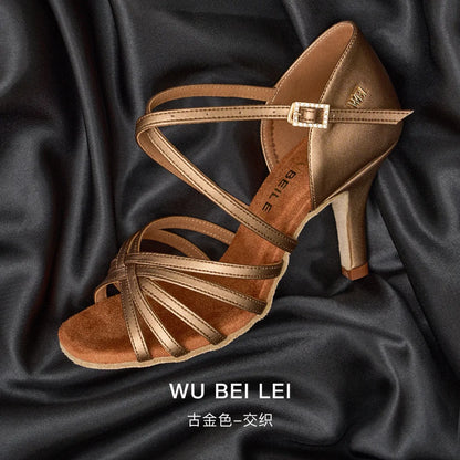 UK Latin Dance Shoes Women's Professional Mid Heel Flexible Sole for Cha Cha Ballroom Practice