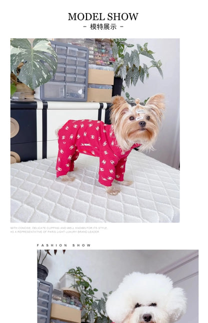 Pure Cotton Red Pet Dog Clothes Outerdoor Sportswear Fashion Print Jumpsuits For Small Medium Dogs Schnauzer Puppy Dog Rompers