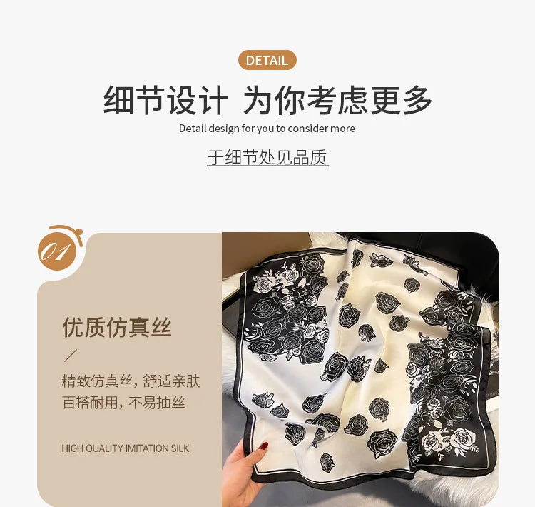 2025 Korean Satin Silk Scarf 70cm Square Women Fashion Shawl Wrap Neckerchief New Elegant
