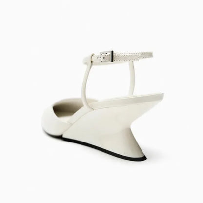 Luxury Brand Women's Pointed Toe Wedge Sandals Summer New Shallow One-word Buckle Designer Shoes Fashion Slingback Mules Shoes