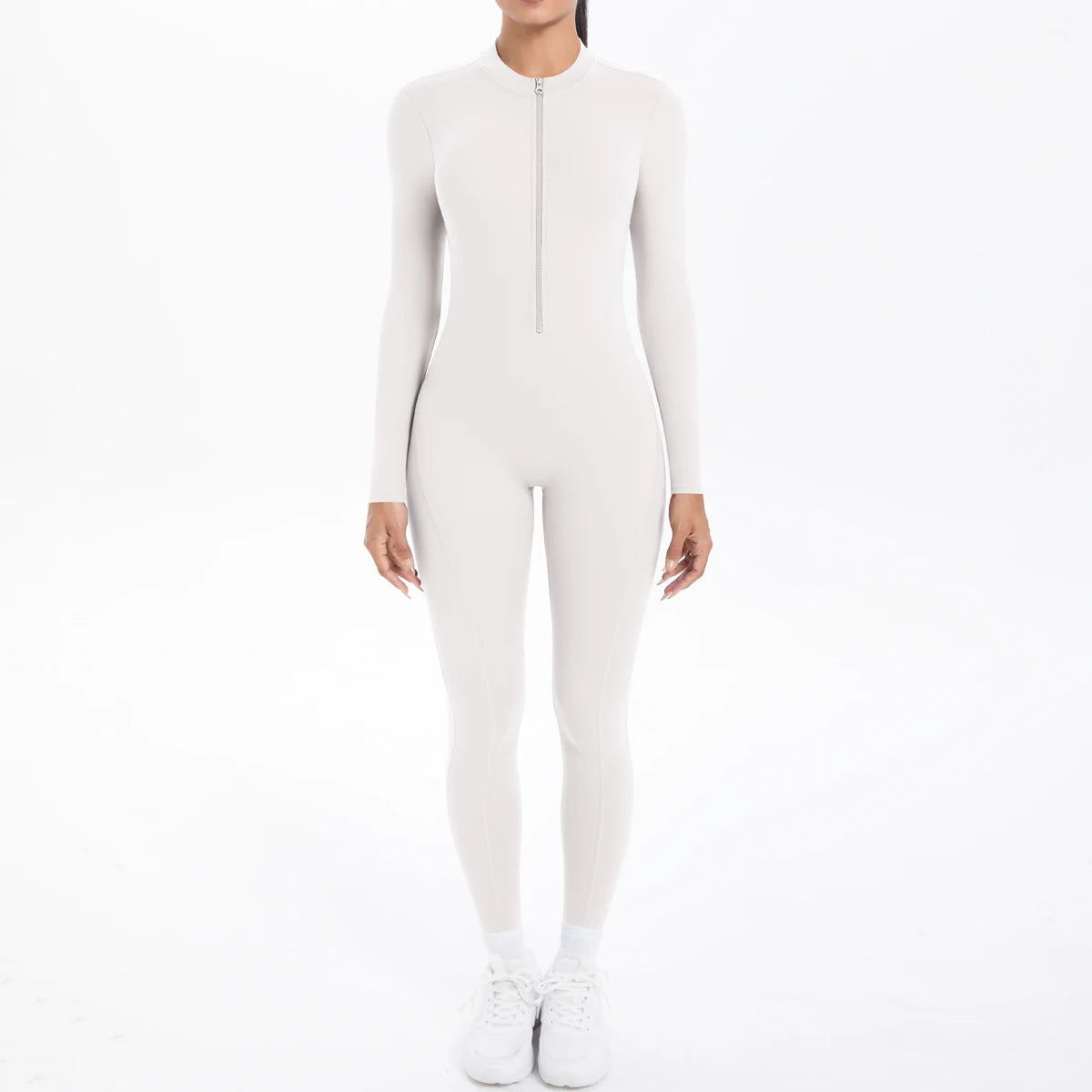 Solid Color Bodysuits for Woman's Backless Long Sleeved Zipper Yoga Jumpsuits High Dtrength Workout Sports Fitness Clothing Set
