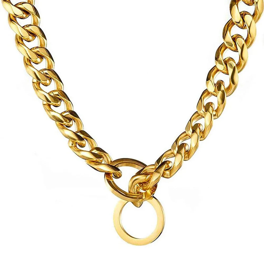 Heavy Duty 19mm Stainless Steel Dog Choke Chain Collar Pet Necklace Sliver 18K Gold Dog Cuban Link for Pit Bull Mastiff Bulldog