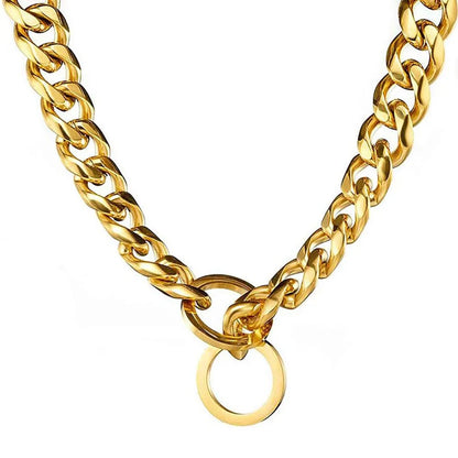 Heavy Duty 19mm Stainless Steel Dog Choke Chain Collar Pet Necklace Sliver 18K Gold Dog Cuban Link for Pit Bull Mastiff Bulldog