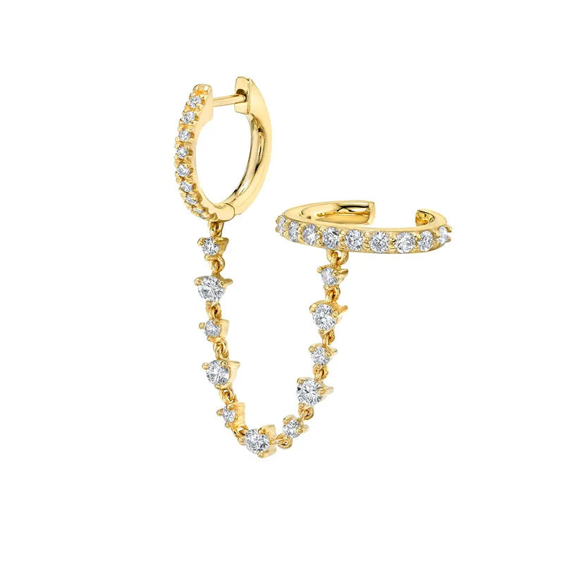 925 Sterling Silver Needle Long Chain Stud Earrings For Women Exquisite Zircon Geometric Tassel Pendant Earrings Luxury Jewelry