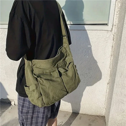Workwear Canvas Shoulder Bag Large Capacity Retro Messenger Bag New Student Class Messenger Bag