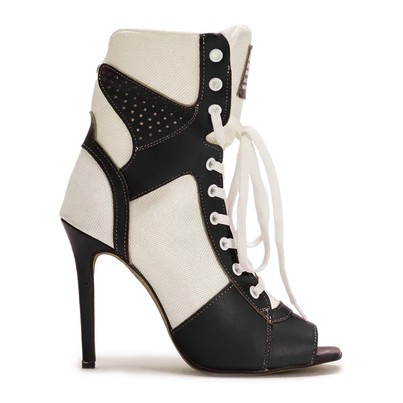 Peep Toe Corss Tied Patchwork Ankle Boots Sexy Square Toe Thick Heel New Arrivals Fashion Women Runway Shoes