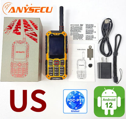 Anysecu S10 4G LTE Walkie Talkie Android 12 Dual Mode PoC Analog UHF Two Way Radio GPS Zello 3500mAh Dual SIM Touch Screen BT4.2