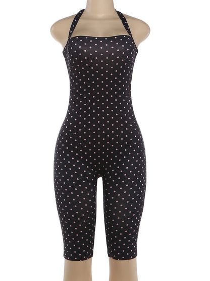 Kliou Sexy Off Shoulder Playsuits Woman Polka Dot Print Bandage Halter Backless Skinny Peach Hip Hot Girls Street Fashion Romper