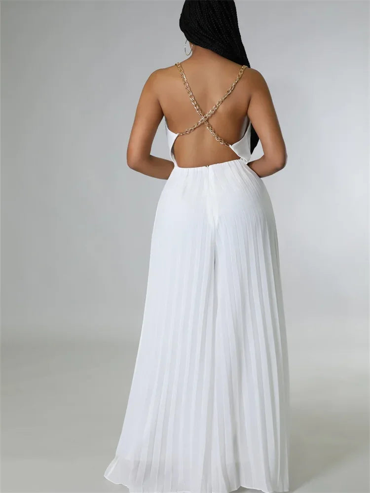 Wmstar Summer Jumpsuits Women Backless Sleeveless High Temperature Pleated Solid Wide Leg Rompers Wholesale Dropshipping 2025
