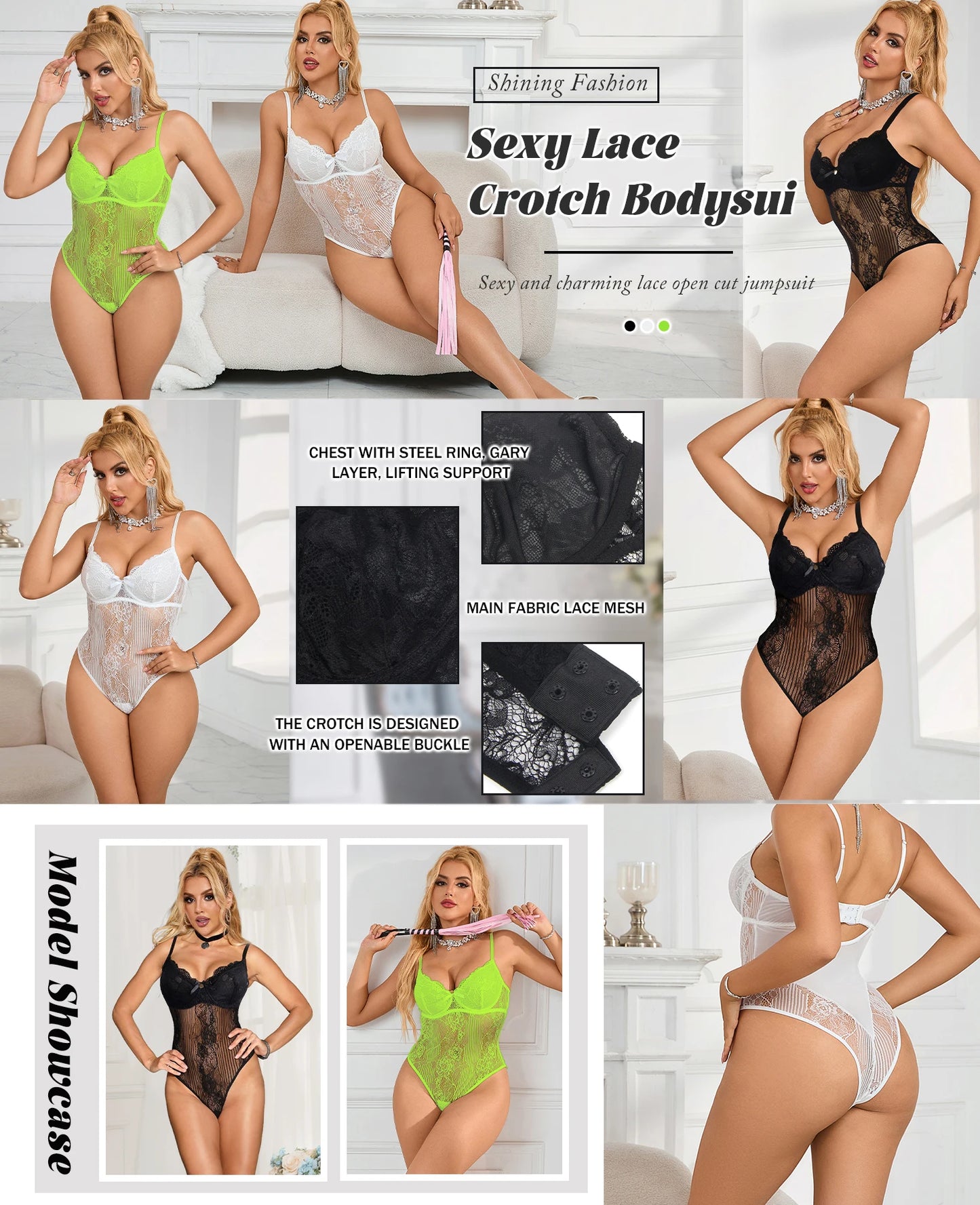Comeondear Sexy Lace Bodysuits Black See Through Hot One Pieces Bodycon Lingerie Women's Clothes Outfit Pajama Elegant Jumpsuits