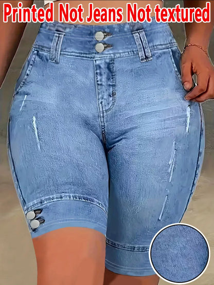 2127 [Printed Leggings - Not Faux Denim Fabric]Printed Leggings Without Texture - Non-Faux Denim Fabric,