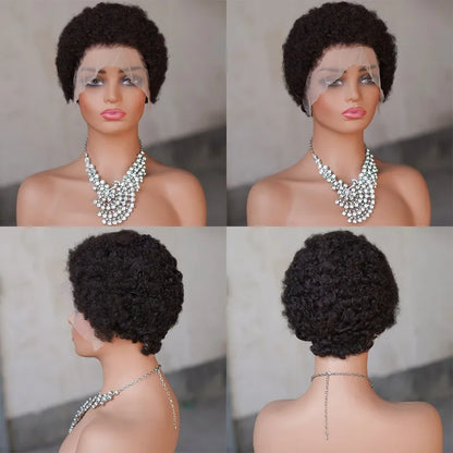 13x4 Lace Frontal Human Hair Pixie Wigs Brazilian Afro Kinky Virgin Remy Curly Afro Wig High Quality Comfortable Soft Natural