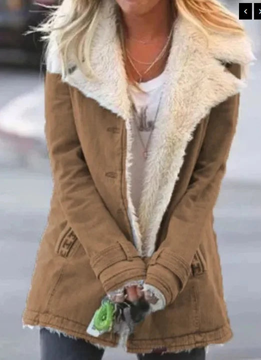 2022 Autumn Winter Women Warm Faux Fur Fleece Coat Jacket Lamb Wool Thickened Locomotive Lapel Female Chic Outwear Top Clothing