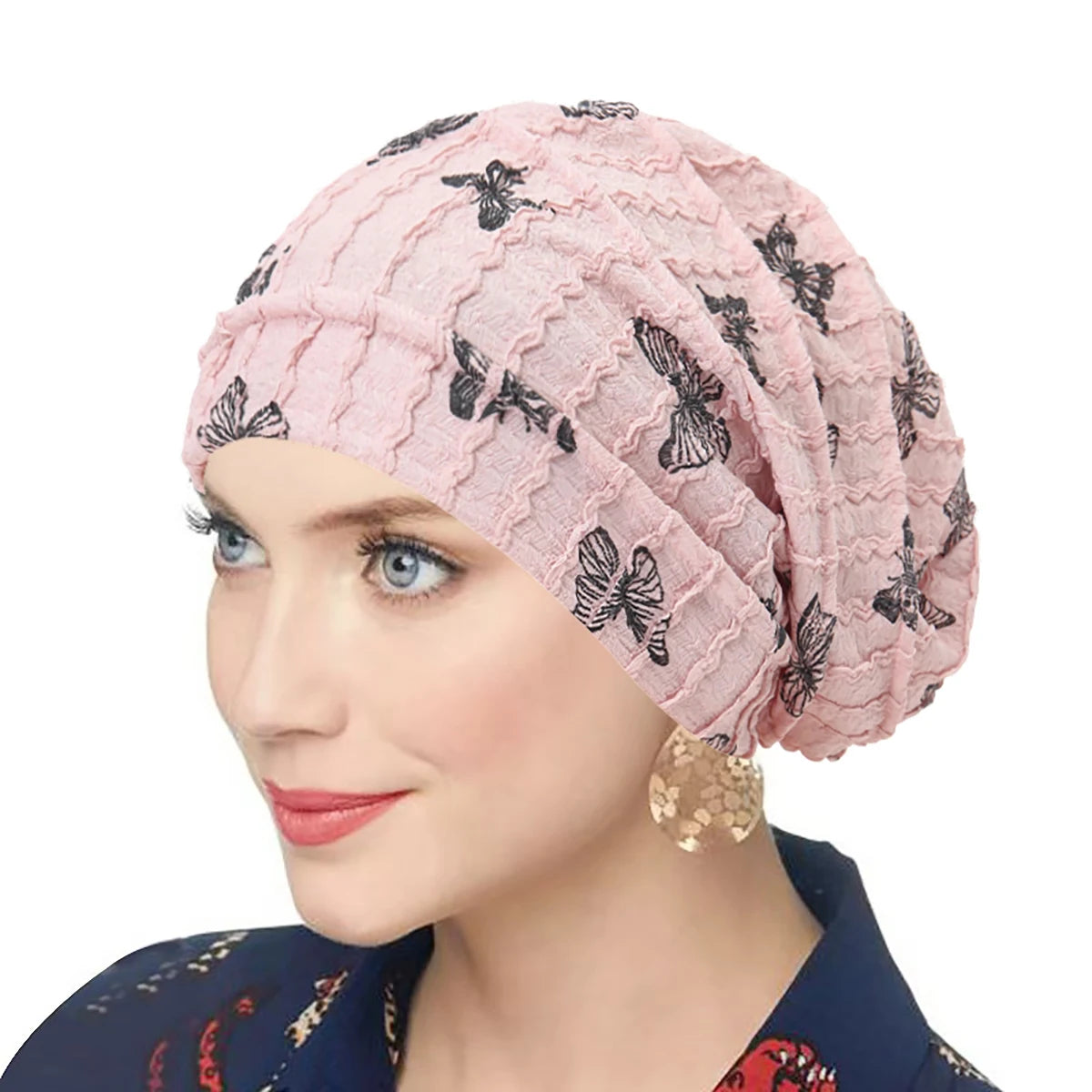 Butterfly Print Women Turban Indian Hat Muslim Hijab Bonnet Hair Loss Headscarf Chemo Cap Headwear Bandanas Turbante Mujer