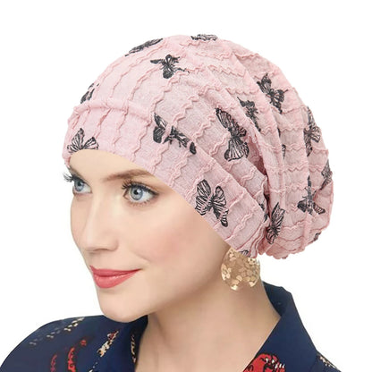 Butterfly Print Women Turban Indian Hat Muslim Hijab Bonnet Hair Loss Headscarf Chemo Cap Headwear Bandanas Turbante Mujer