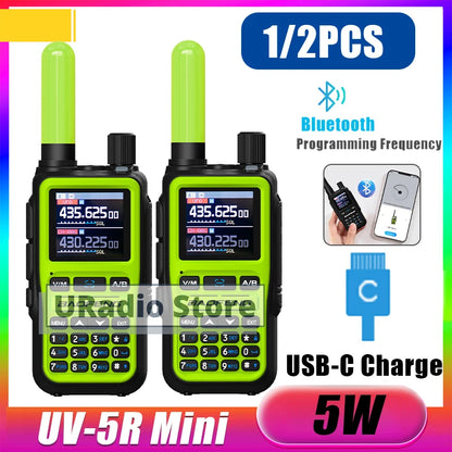 1/2PCS Baofeng UV-5R Mini Green Walkie Talkie With Green 805s 5CM Antenna Frequency Copy Ultralight AM FM UHF VHF 1KM-5KM Range