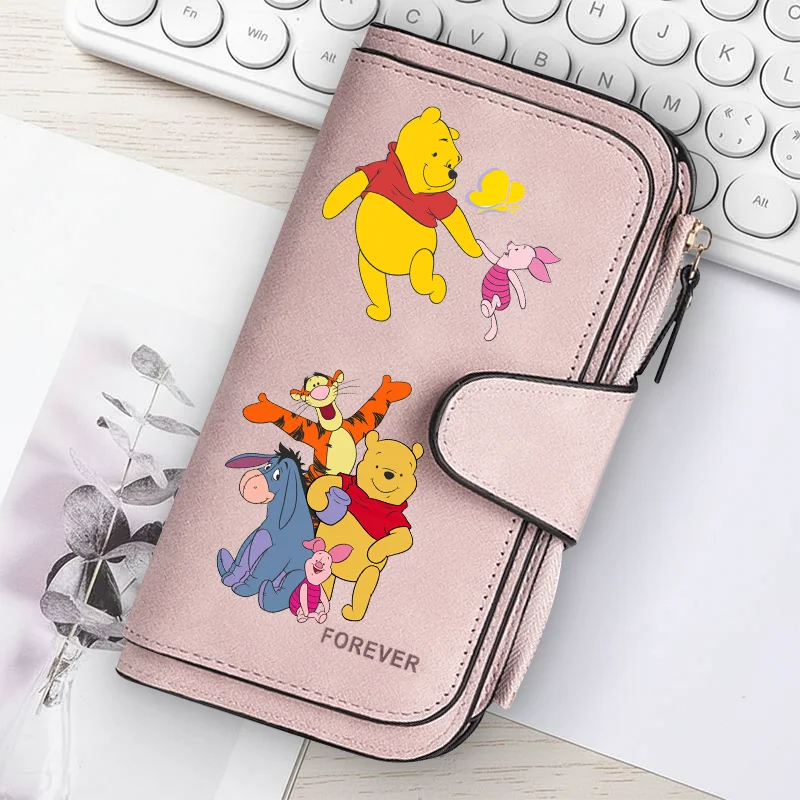 Winnie the Pooh Long Zip Wallet Multi-Card Cute Cartoon Pattern Soft Texture Wallet for Women Large Capacity Lady Clutch Bag