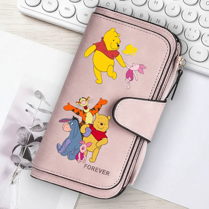 Winnie the Pooh Long Zip Wallet Multi-Card Cute Cartoon Pattern Soft Texture Wallet for Women Large Capacity Lady Clutch Bag