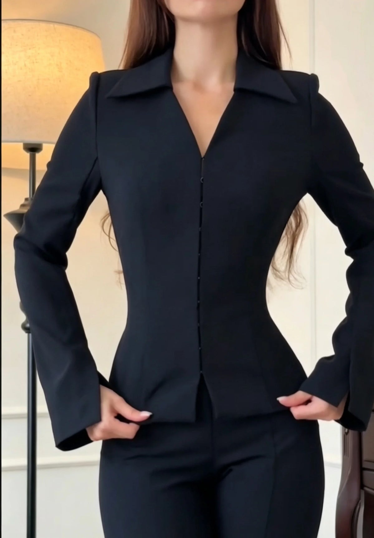 Womenn's 2 Piece Outfits Lapel Flare Long Sleeve Peplum Top High Waist Flared Pants Set Office Matching Suit Lady Cozy Wear Set