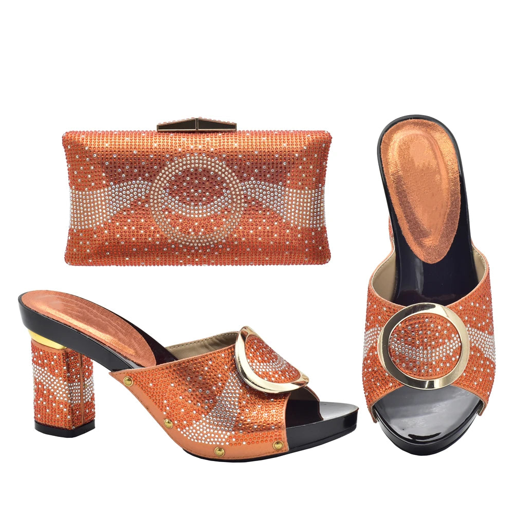 African Women Shoes and Bags Sets with Rhinestone Plus Size Heels 43 Nigerian Party Pumps Luxury Shoes Wedding Shoes Bride