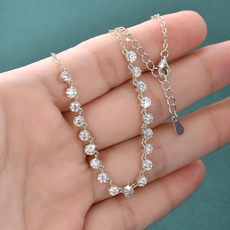 Lnngy Sparkling 3MM Moissanite Bubble-Style Necklace 14K Gold Filled Choker Necklace for Women Wedding Jewelry Accessories