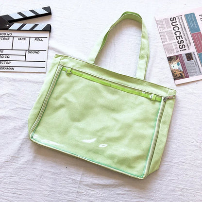 Fashion New Canvas Ita Bag Large Capacity Cartoon Tote Bags for Women Transparent Shoulder Bags Teenage Girls Japanese