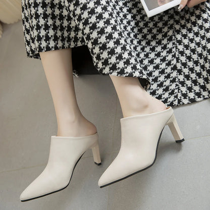2022 Spring Summer Women Designer Shoes Pointed Toe Mules Slippers Ladies Luxury Brand High Heel Sandals