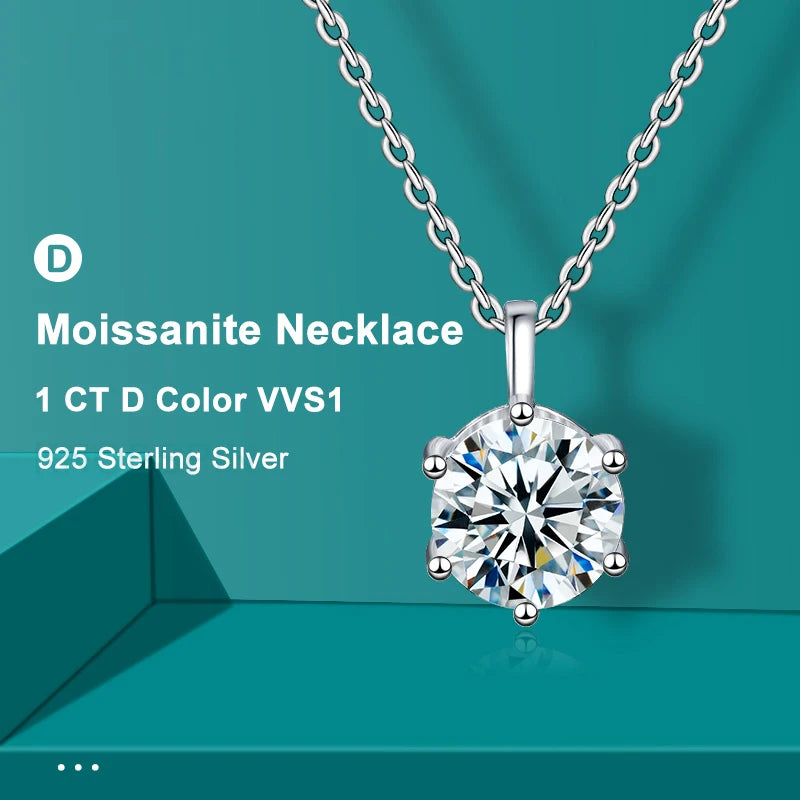 2.0ct VVS1 D Color Moissanite Necklace 925 Soild Sterling Sliver Chain with Certificate Fine Jewelry for Woman Jewelry