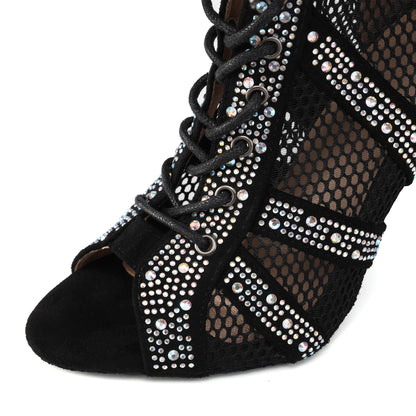SWDZM Women Dance Boots Shiny Latin Jazz Dance Shoes Full Rhinestone Dancing Boots Customizable Heels Women Ladies Dancing Shoes