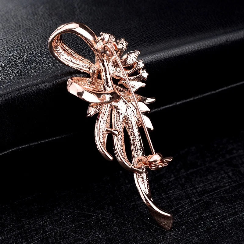 Elegant Crystal Bauhinia Brooches for Women Fashion Rhinestone Bouquet  Brooch Wedding Jewelry Clothing Coat Lapel Pins