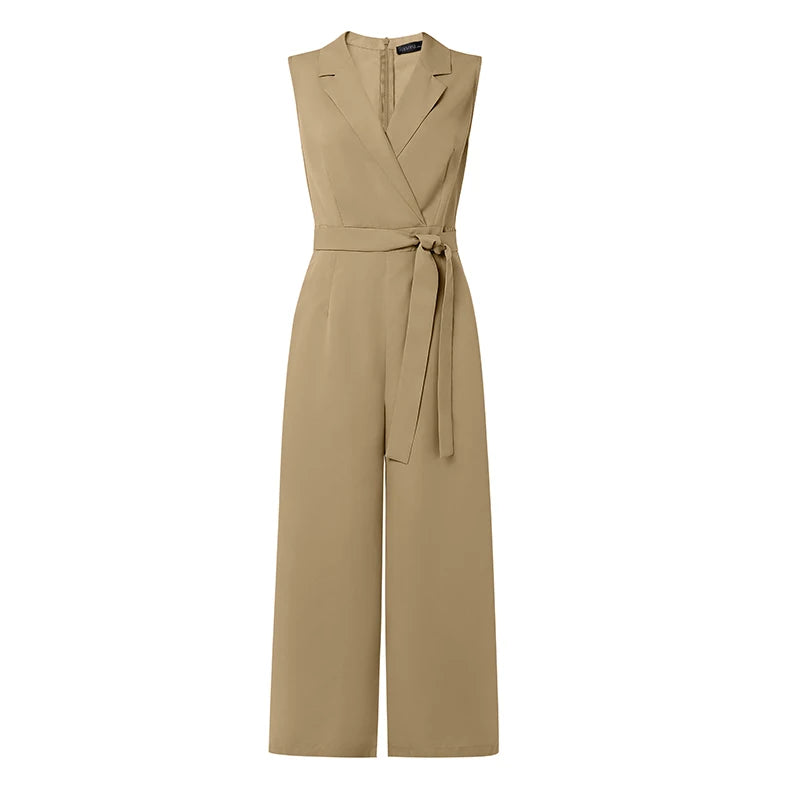 Fashion Women Jumpsuits ZANZEA 2026 Summer Rompers Lapel Neck Sleeveless Playsuit Elegant OL Work Wide Leg Overalls Trousers
