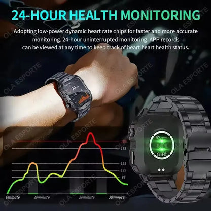 2026 New Military Smart Watch Men 3ATM Outdoor Sports Fitness Tracker Blood Pressure Health Monitoring BT Call GPS Smartwatch