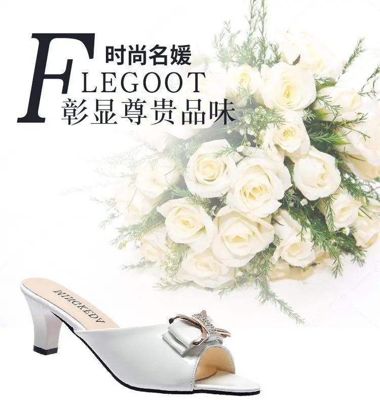 Summer Female Sandals Women Slippers Sexy Open Toe Fish Mouth Slippers  Ladies Rhinestone Bowknot Slides Shoes Plus Size 42