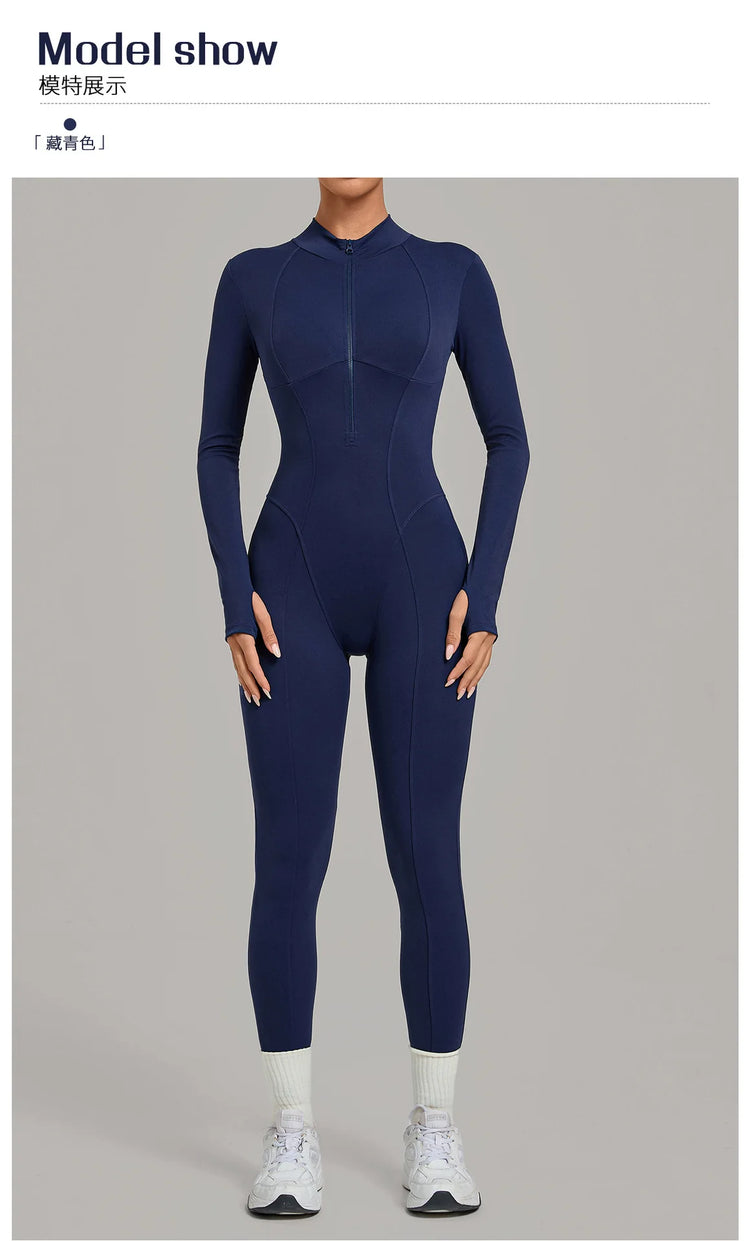 Zipper Jumpsuits for Woman No Padding Sports Overalls for Women Long Sleeve Gym Clothes Woman Activewear 2026 Purple Coffee XL