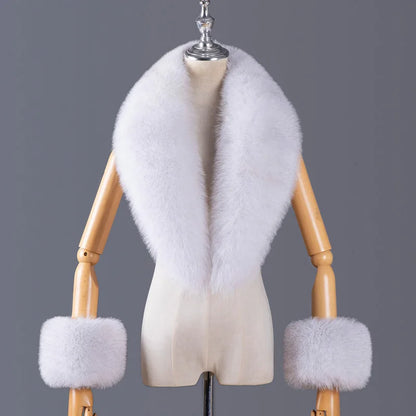 Real Fox Fur Collar Women Natural Fur Scarf And Cuff Set Luxury Women Coat Jacket Fur Shawl Neck Warm Scarves Fashion Fur Shawl