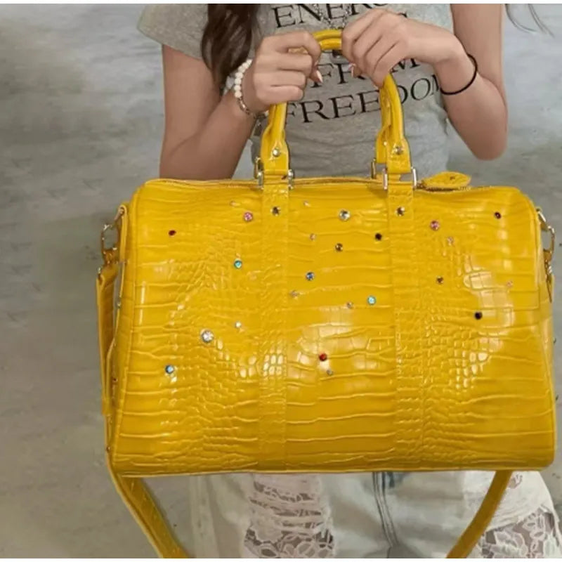 Luxury Large-capacity Travel Handbag For Women Versatile Crocodile Pattern Crossbody Bag Fashion Diamond Design Commuter Bag