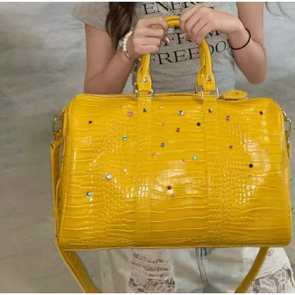 Luxury Large-capacity Travel Handbag For Women Versatile Crocodile Pattern Crossbody Bag Fashion Diamond Design Commuter Bag