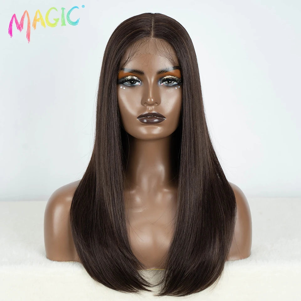 Magic Hair Synthetic Lace Front Wigs For Black Women Straight Bob Wigs 22 inch Easy Wear Ombre Brown Blonde Wig Cosplay Wig