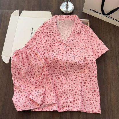 Women Summer Lapel Open Front Pajama Set Short Sleeve Top Shorts, Sweet Ins Teen Loungewear, Casual Daily Outdoor Home Wear Suit