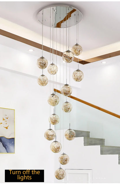 Modern LED Chandelier Glass Ball Dimmable Pendant Lamp for Staircase Living Room Home Decor Suspension Lighting Design Lusters